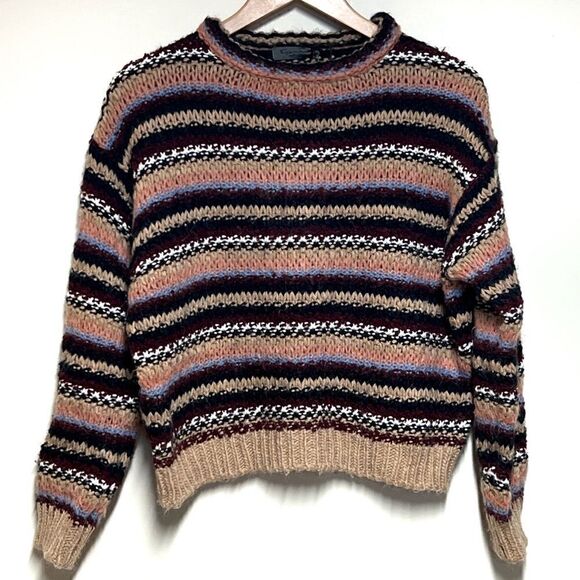 Anthropologie Elsamanda Italy Womens Striped Chunky Knit Sweater Wool Alpaca M - Picture 2 of 6